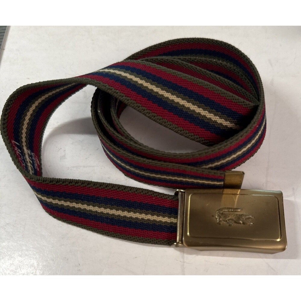 Izod Lacoste Buckle W/ Multi Colored Cloth Belt 35” ,Vintage ,Gold Tone